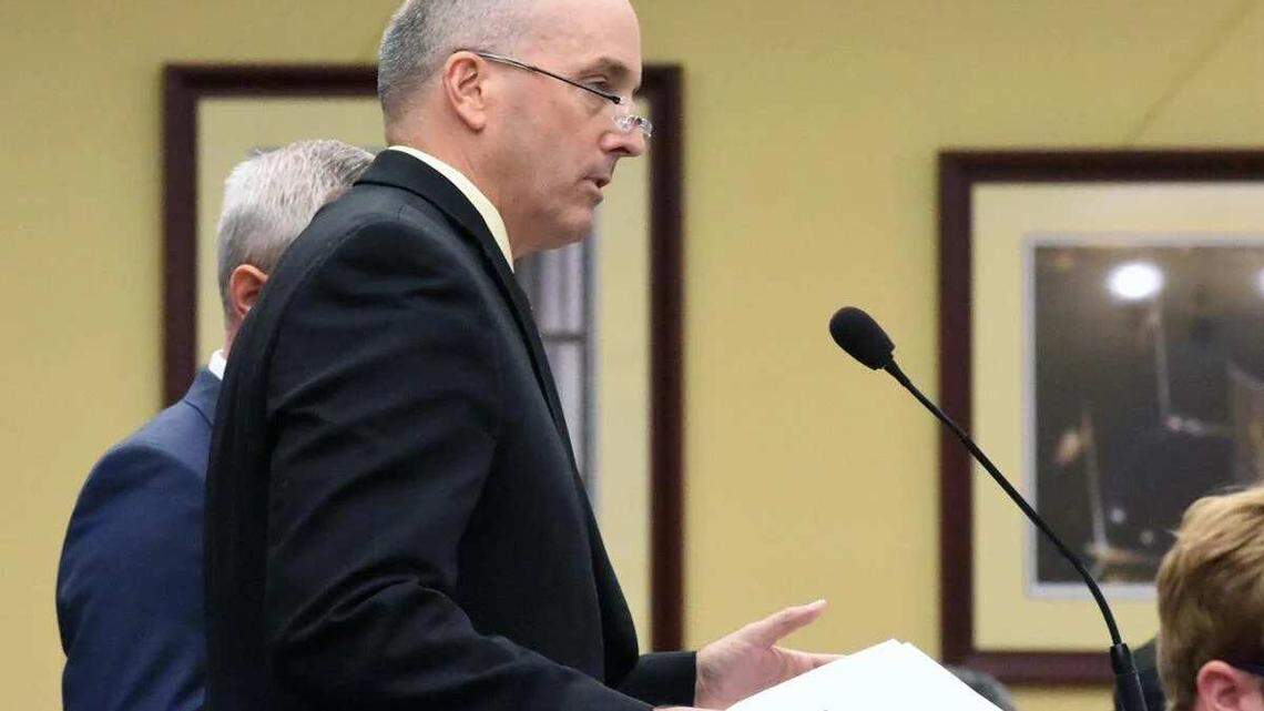 Ohio State Rep. Adam Holmes, R-Nashport, speaks to a House committee in Columbus, Ohio.