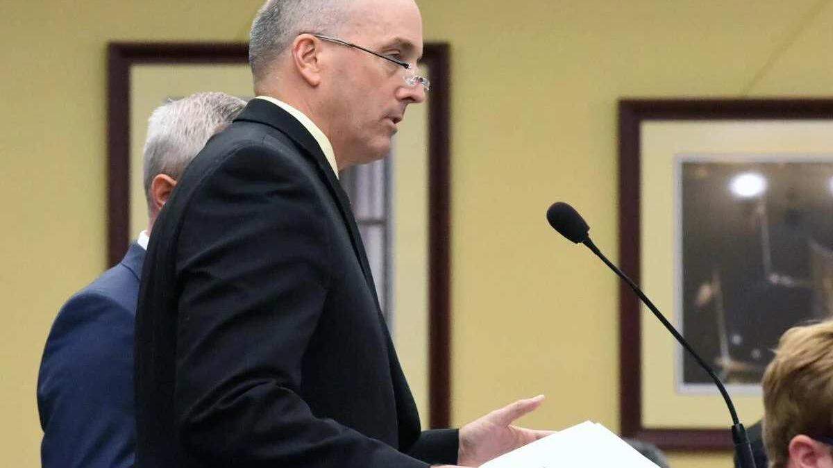 Ohio State Rep. Adam Holmes, R-Nashport, speaks to a House committee in Columbus, Ohio.