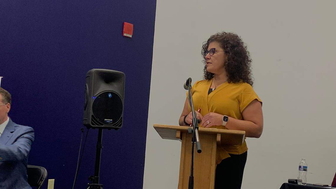 Suhad Hadi with the Arab-American Community Center of Youngstown urging her city council to seek a resolution calling for a ceasefire in the Israel-Palestine conflict.