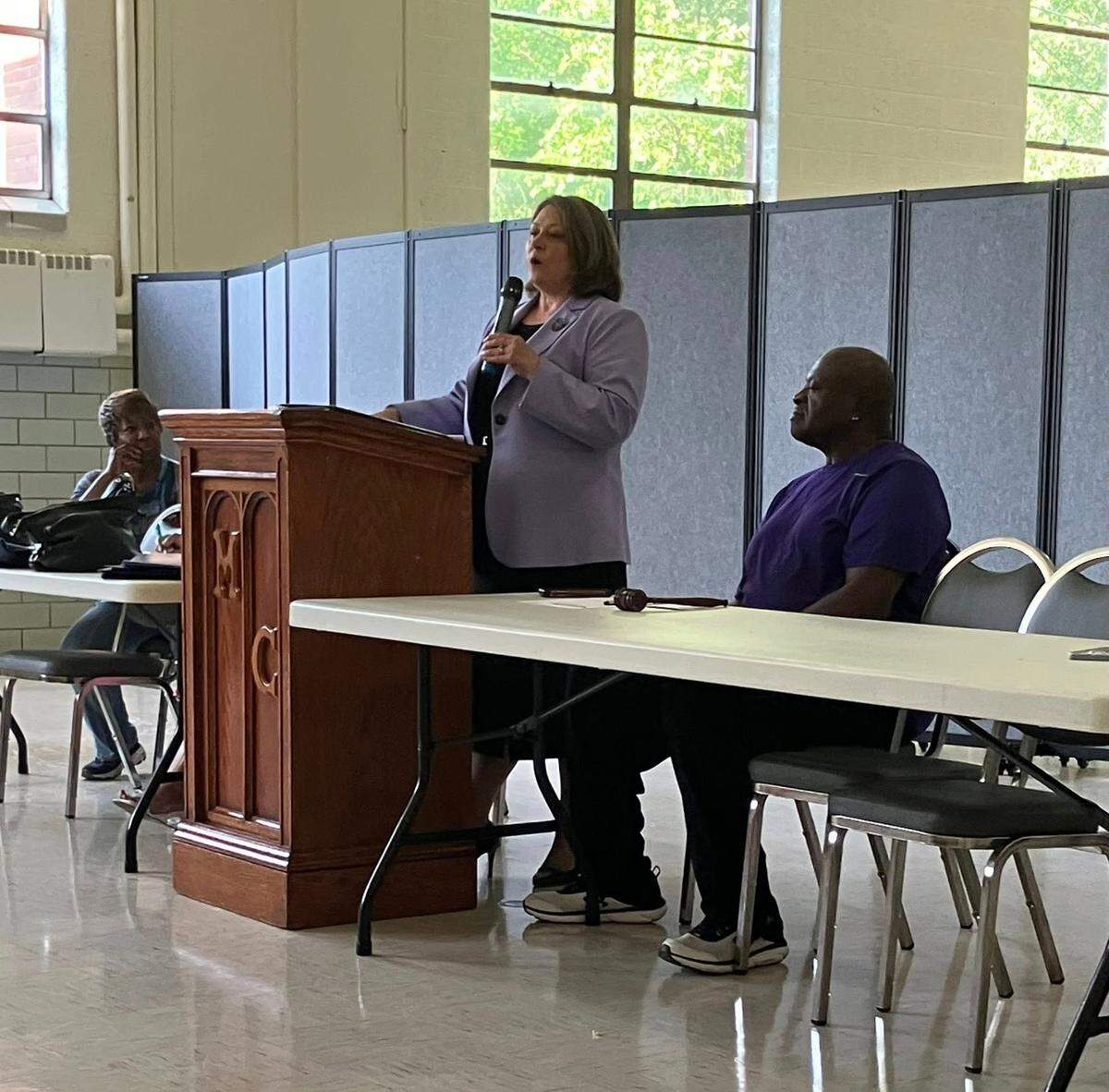 Mahoning County Prosecutor Lynn Maro speaking at Northeast Ohio Homeowner and Concerned Citizen Association.