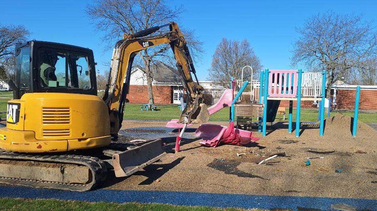“North Elementary playground deconstruction is underway,” superintendent Craig Hockenberry posted online.