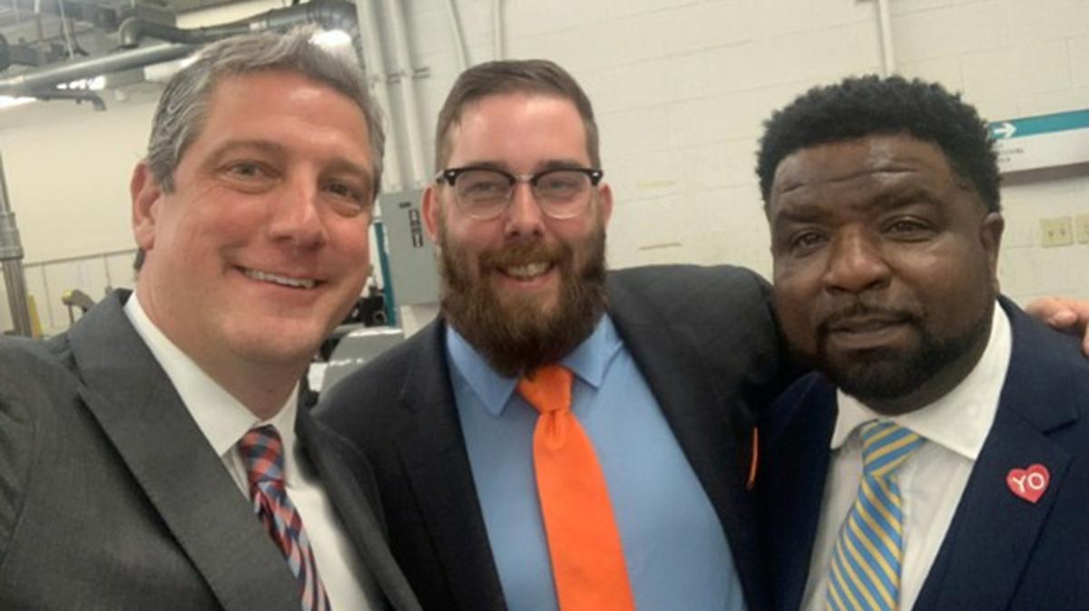 From left to right: U.S. Rep. Tim Ryan of Howland, D-13th; Rick Stockburger, CEO of BRITE Energy Innovators in Warren, and Youngstown Mayor Jamael Tito Brown; were invited to hear President Joe Biden's remarks on the U.S. economy Thursday, May 27, 2021, at Cuyahoga Community College in Cleveland.
