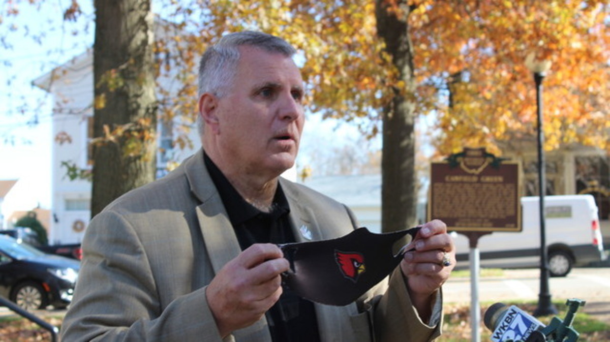 Canfield Mayor Richard Duffett reiterated the importance of masks following a formative meeting of the city's COVID-19 task force on Friday, Nov. 6, 2020. (Justin Dennis | Mahoning Matters)