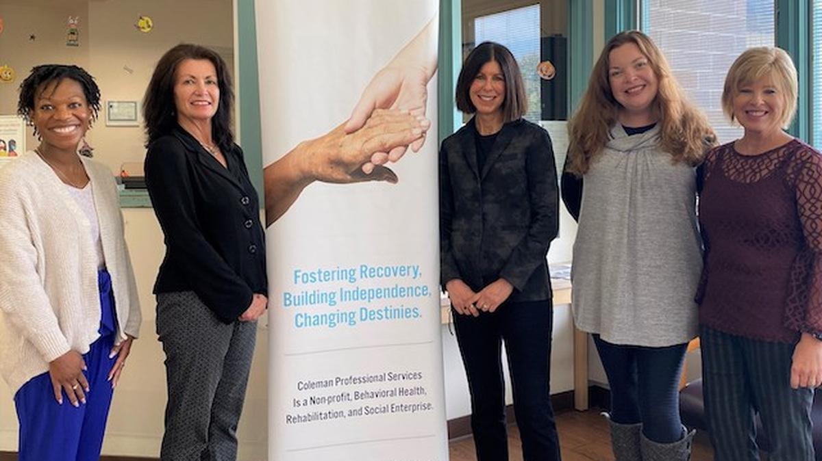 Coleman Health Services has received a $2,000 grant from the Thomases Family Endowment of the Youngstown Area Jewish Federation. Representing Coleman and the foundation are, from left, Christina Lloyd (Director of Behavioral Health), Tammy Weaver (Vice President of Clinical Services), Andi Baroff (Thomases Family Endowment), Lisa Long (Youngstown Area Jewish Federation) and Stacia Erdos (Coleman Regional Development Executive).