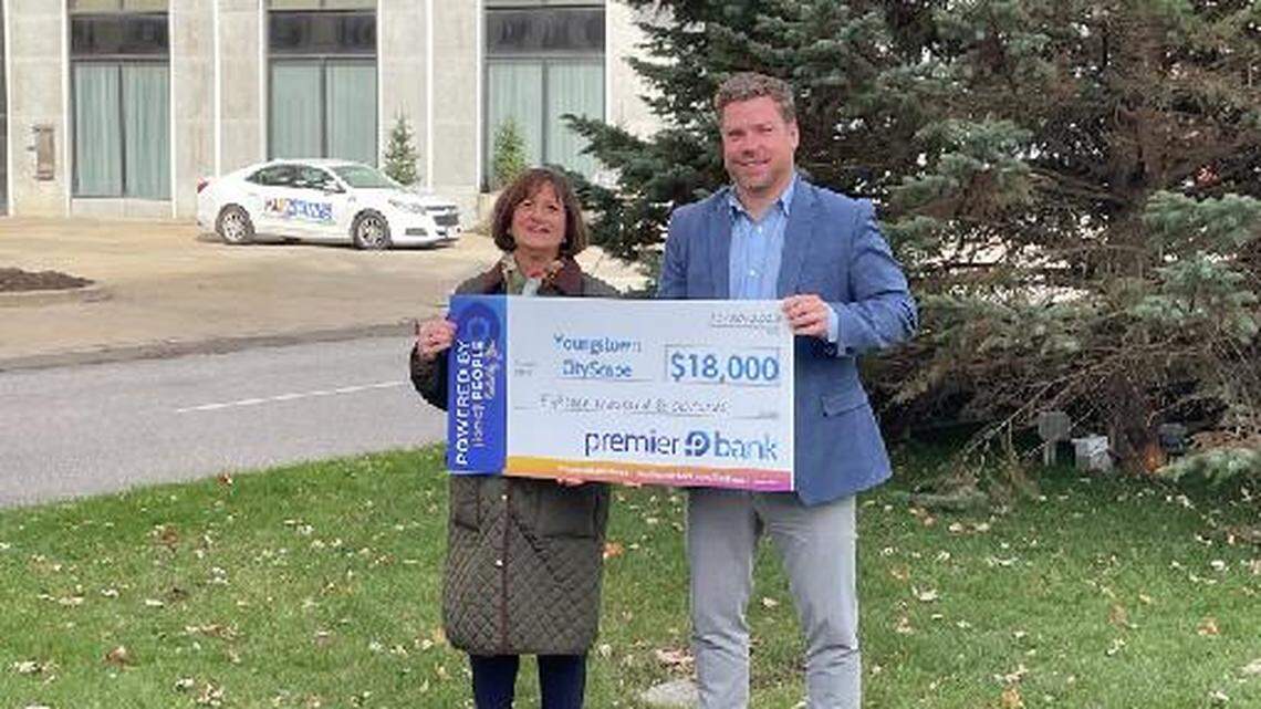 Sharon Letson, executive director of Youngstown CityScape with Josh Toot, Mahoning Valley Market president at Premier Bank