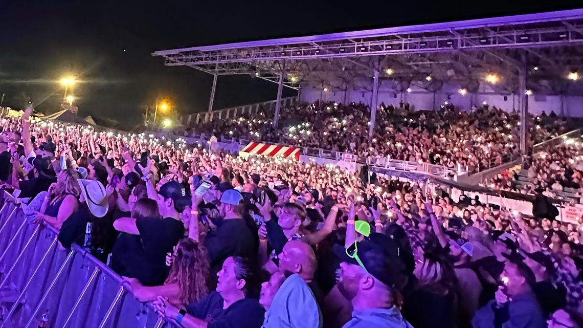 Crowd watching Brantley Gilbert perform at the grandstand of the Canfield Fair.