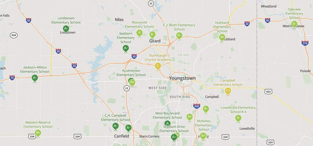 Niche graded each school in the Youngstown area and ranked them. This map shows the top 25 schools in the area.