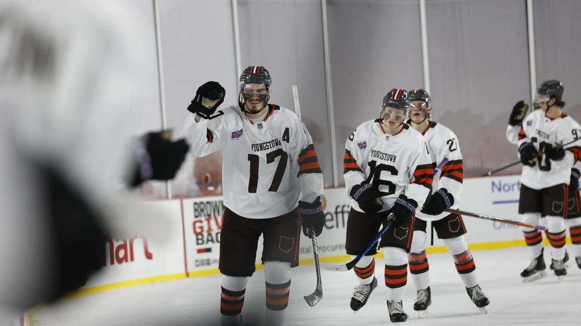 The Youngstown Phantoms celebrate following a goal.