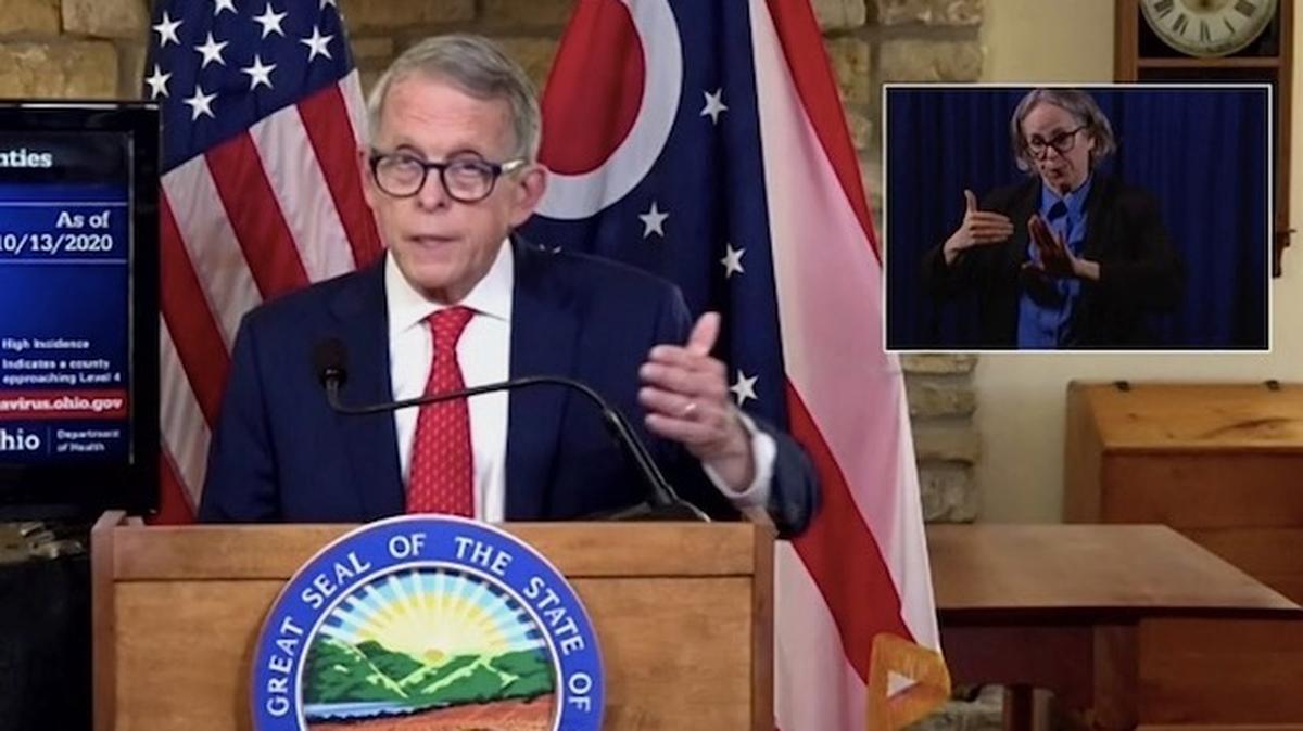 Gov. Mike DeWine during the state's coronavirus update on Tuesday, Oct. 10, 2020.