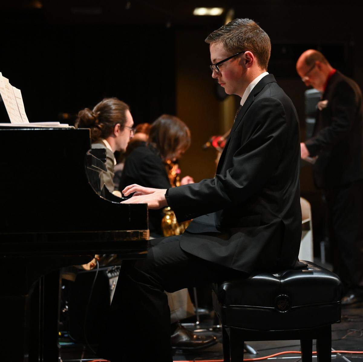 First-year student Aaron White plays his composition “Snapdragon” alongside the jazz ensemble.
