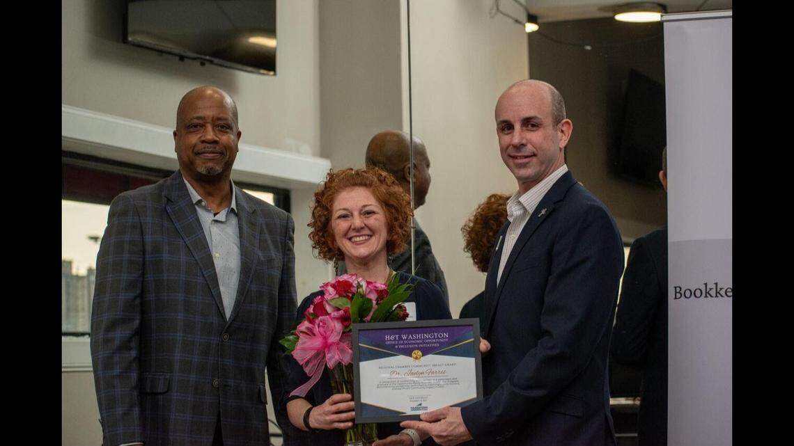 Jaelyn Farris of Youngstown State University received the Youngstown/Warren Regional Chamber Community Impact Award for her leadership and education work in Mahoning Valley.