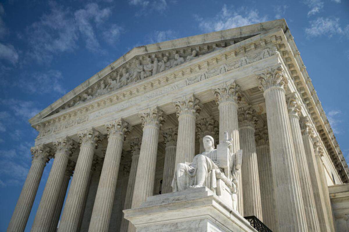 The Guardian or Authority of Law, created by sculptor James Earle Fraser, rests on the side of the U.S. Supreme Court on September 28, 2020 in Washington, DC. This week Seventh U.S. Circuit Court Judge Amy Coney Barrett, U.S. President Donald Trump’s nominee to the Supreme Court, will begin meeting with Senators as she seeks to be confirmed before the presidential election. 