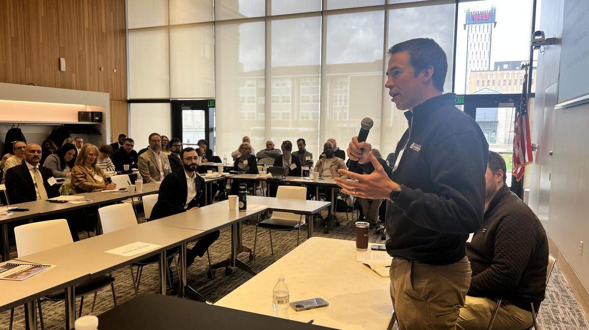 Ian Beniston, Executive Director of Youngstown Neighborhood Development Corporation, spoke on a panel about fair housing solutions in the Mahoning Valley.