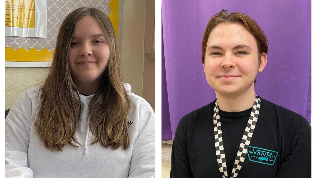 Alexis Stillion (left) and Kaden Weston (right) earned awards of excellence for their work during the writing games contest at the YSU English Festival. 