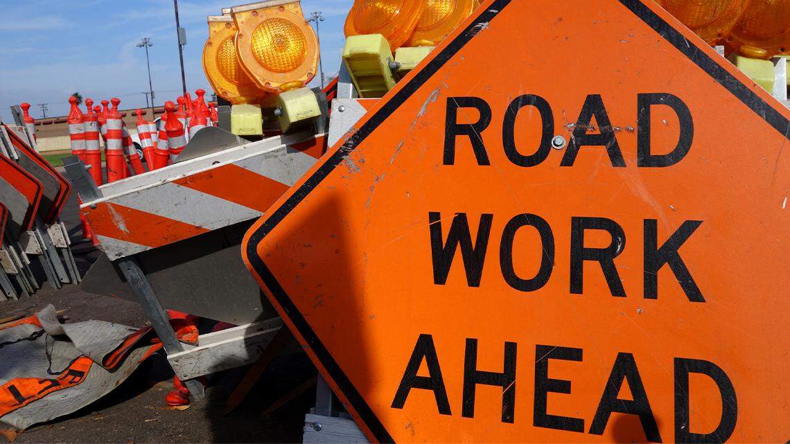 Roadwork sign, construction