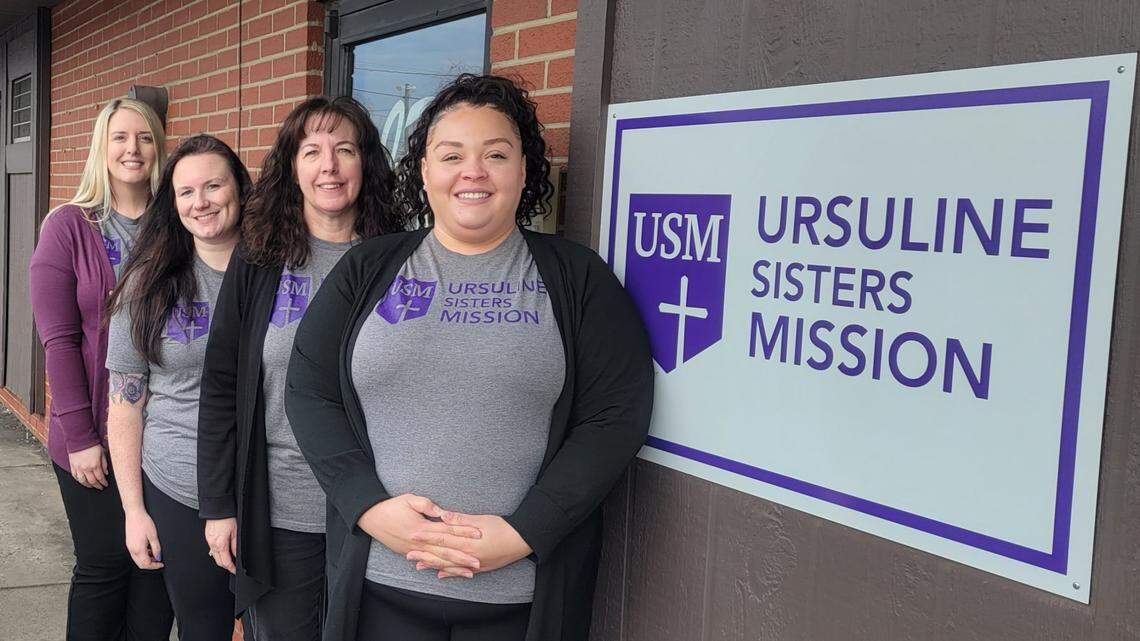 From left are Keshia Bales, USM Chief Program Officer, Sarah Chill, Education Outreach Director, Crystal Waltermire, Operations Assistant, and Alicia Trescott, Scholars Program Coordinator for Trumbull & Ashtabula
