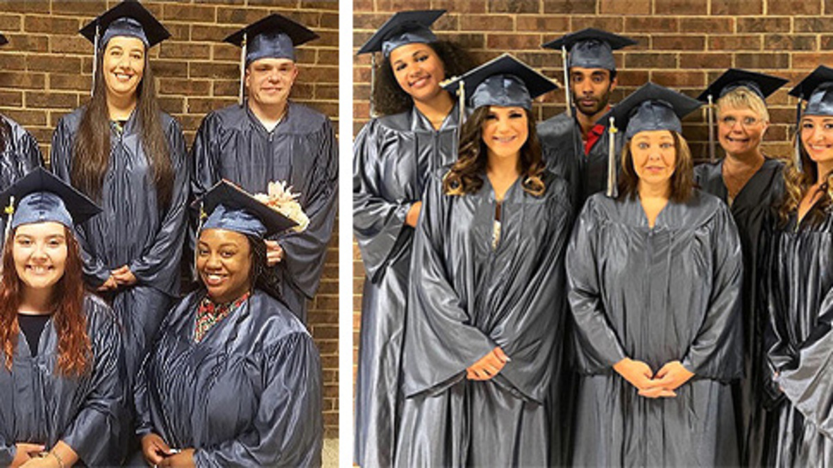 Students at Mahoning County Career and Technical Center’s Adult Career Center were honored during a recognition ceremony at the center last month, marking the completion of their training programs. At left are the Medical Office Specialist students. They are, front row from left, Kaylee Ball and Amber Negron; and back row from left, Brandy McDaniel, Julie Michalski and Timothy Moore. At right are the Medical Assistant students. They are, front row from left, Danielle Williams, Lisa Gresley and Sara McGath; and back row from left, Raliyn Green, Jordan
Reich, Jenny Petkash and Alycia DeMarco. (Contributed photos)