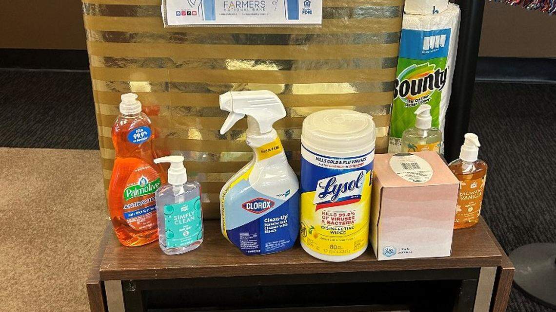 Cleaning supplies donated for people displaced by the Realty Tower explosion.