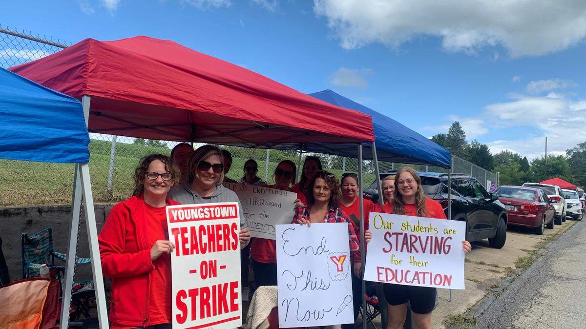 Youngstown teachers picket outside Youngstown East High School on Wednesday.