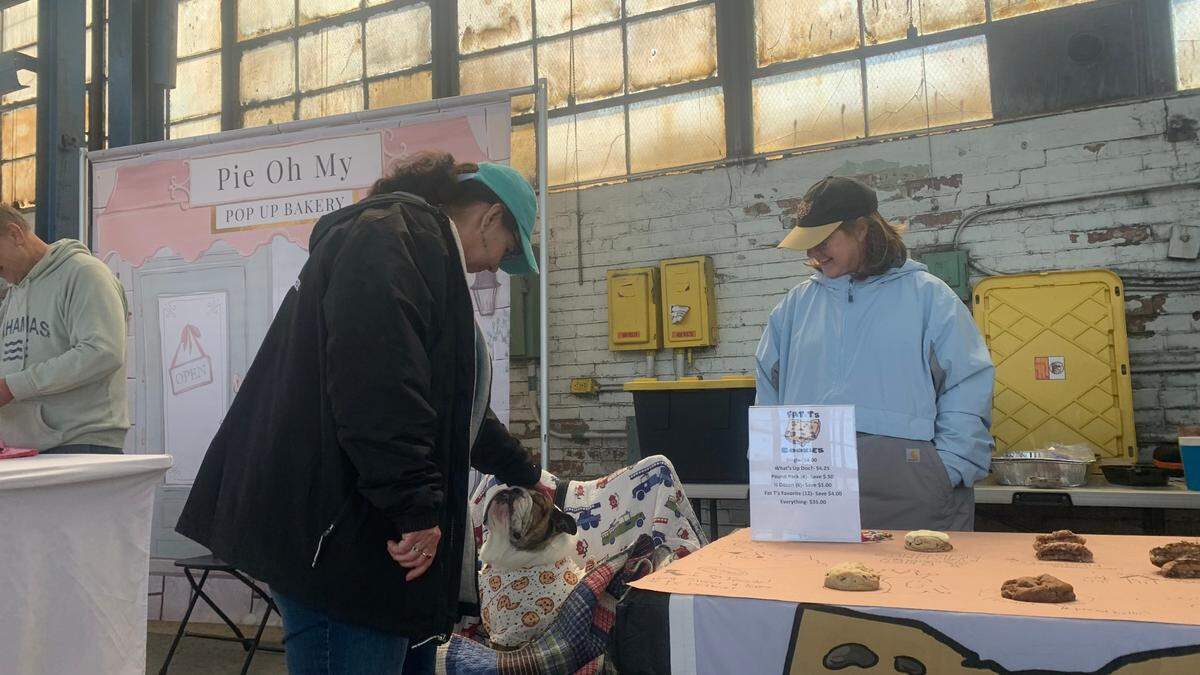 You’ll be able to spot Fat T’s Cookies at the Youngstown Flea by their mascot: Briggs, wearing his company cookie shirt, ready to sell customers quarter-pound cookies.&nbsp;