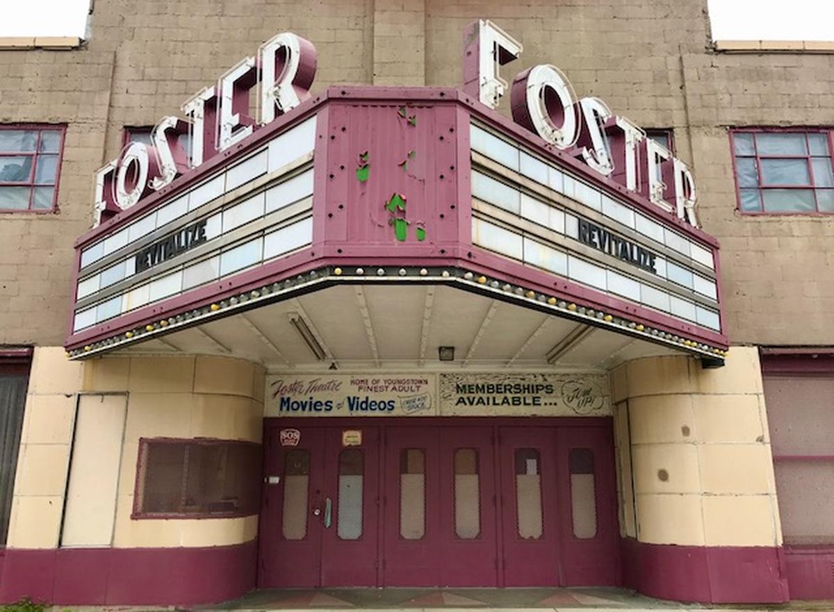 When the Youngstown Neighborhood Development Corporation purchased the Foster Theatre, the organization changed the marquee to read “Revitalize.” (Robert K. Yosay | Mahoning Matters)