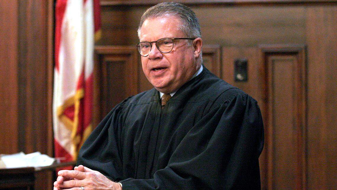 Mahoning County Common Pleas Court Judge John M. Durkin speaks during a drug court graduation ceremony at the Mahoning County Courthouse in Youngstown, Ohio, on April, 27, 2022.