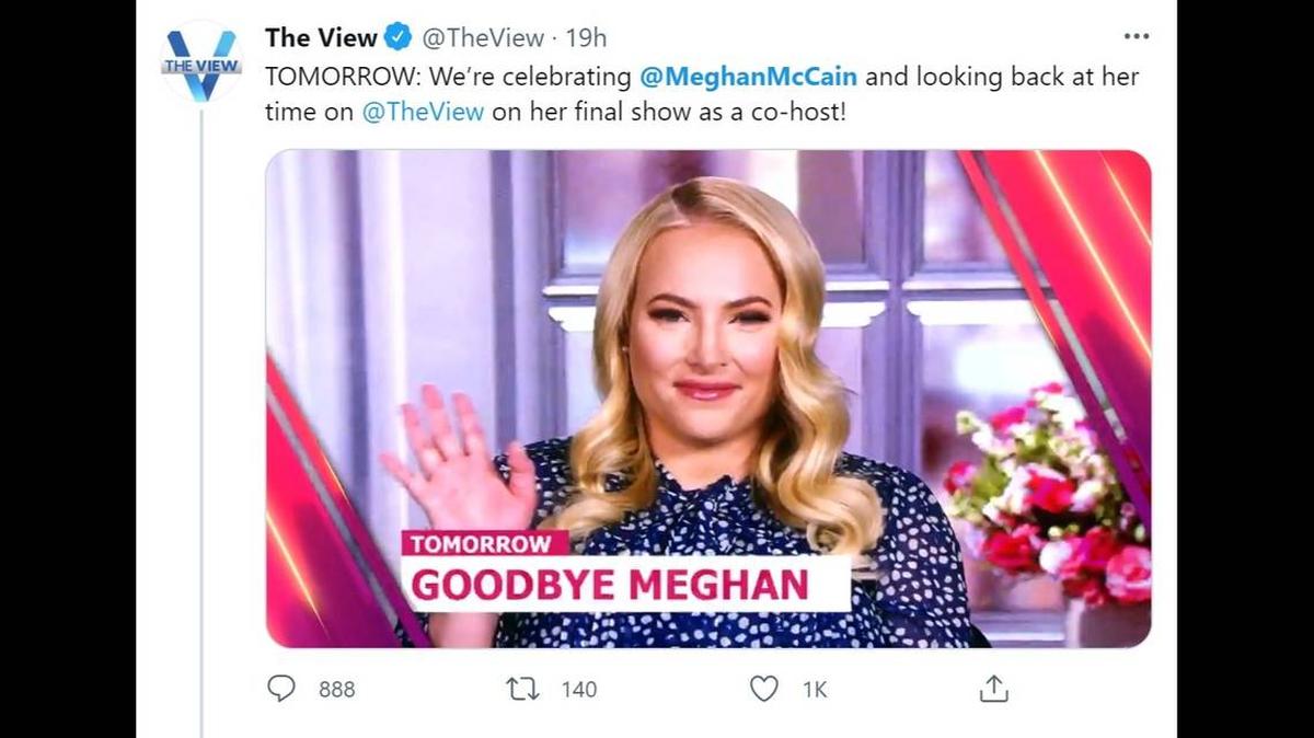 The View co-hosts bid farewell to Meghan McCain with a trip down memory lane during her last show Aug. 6.  SCREENGRAB FROM THE VIEW / TWITTER