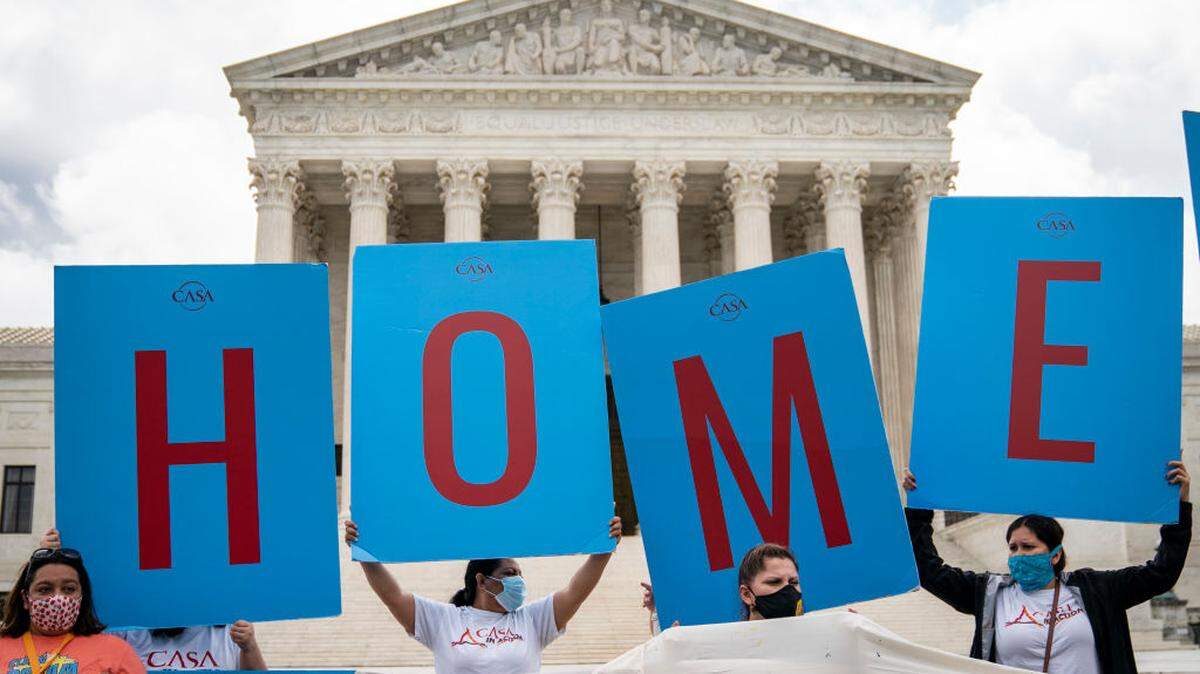 DACA recipients, or “Dreamers,” and their supporters rally outside the U.S. Supreme Court on June 18, 2020 in Washington, DC.