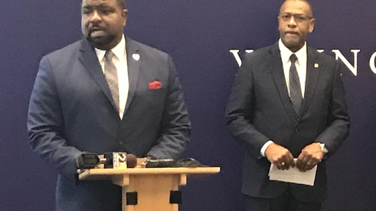 Youngstown Mayor Jamael Tito Brown and Warren Mayor Doug Franklin updated the media Friday morning about steps their cities are taking to minimize the impact of the coronavirus pandemic. (Bob Yosay/Mahoning Matters)