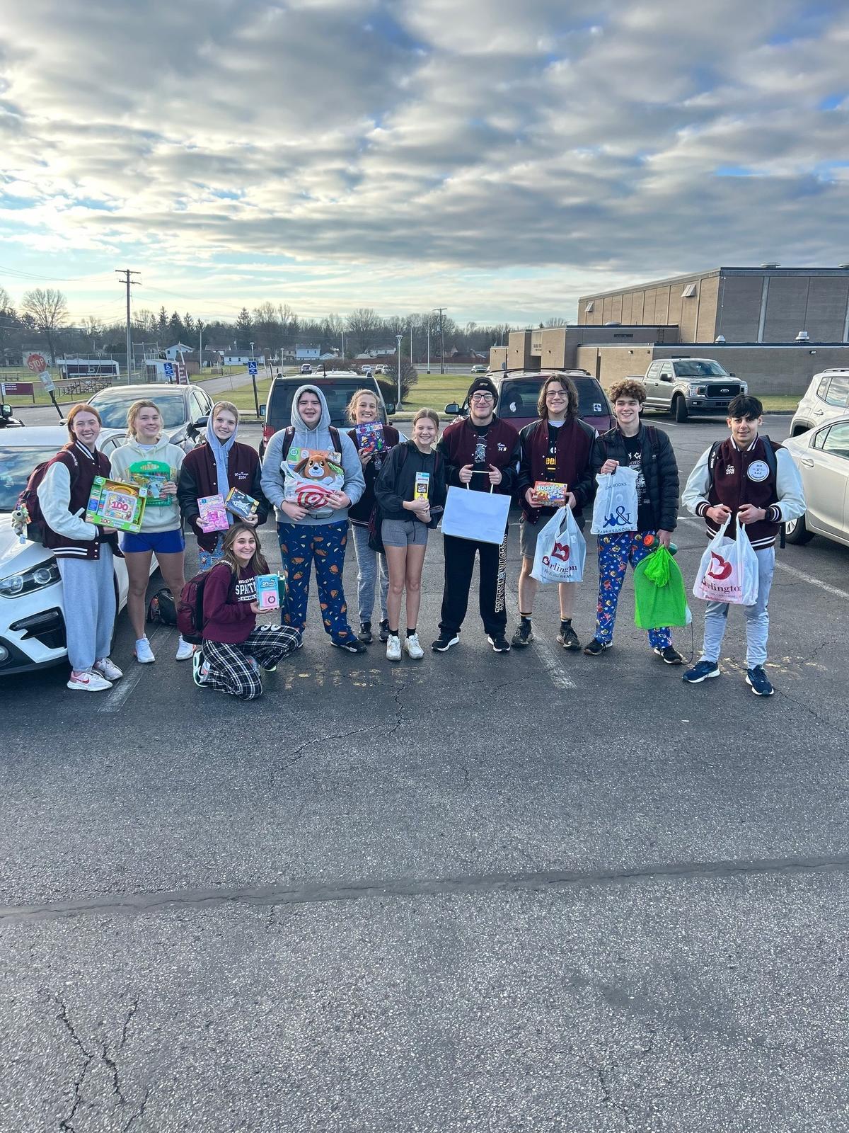 Members of the swim and dive team organized a toy and book drive for patients at Akron Children’s Hospital.