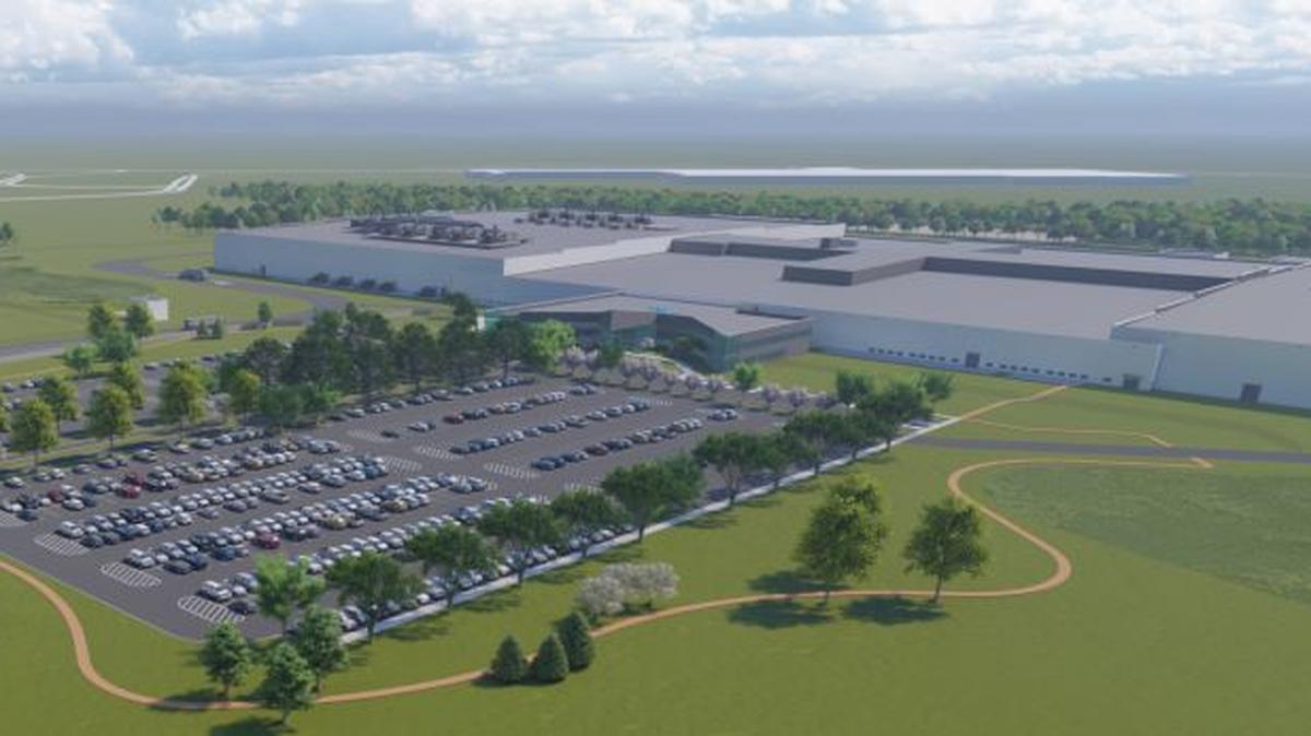 A conceptual rendering of Ultium Cells LLC’s battery cell manufacturing facility in Lordstown. (Image courtesy of General Motors)
