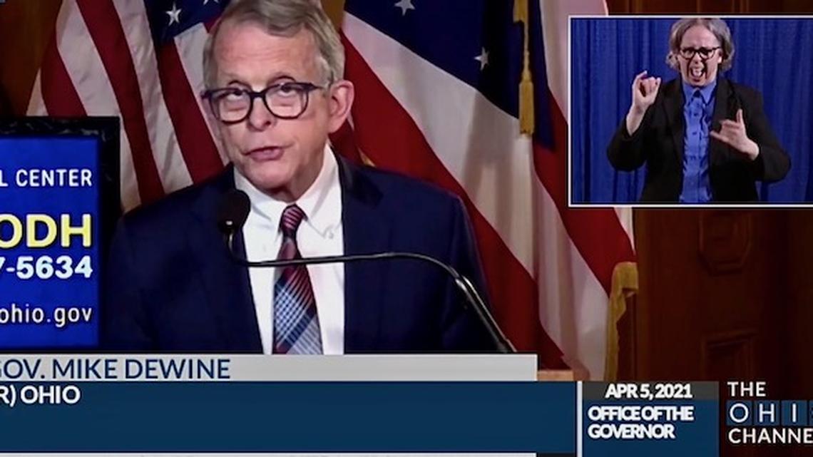 Gov. Mike DeWine during the state's coronavirus update on Monday, Aug. 5, 2021.
