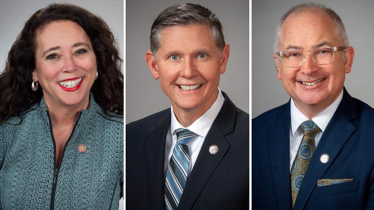 From left, state Reps. Michele Lepore-Hagan of Youngstown, Joe Miller of Amherst and Kent Smith of Euclid.