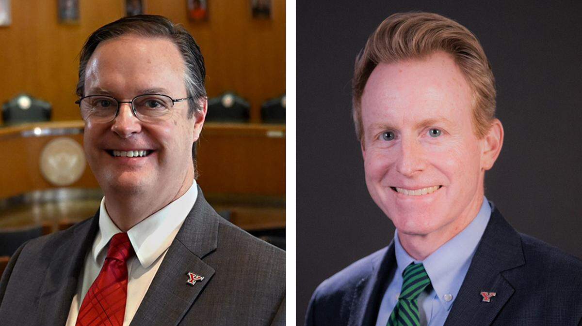 Youngstown State University Provost and Vice President for Academic Affairs Brien Smith (left) and Vice President of Finance and Business Operations Neal McNally