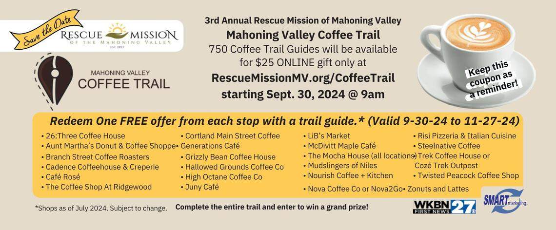 According to the Rescue Mission, 23 coffee shops have signed up to participate in the Coffee Trail this year.