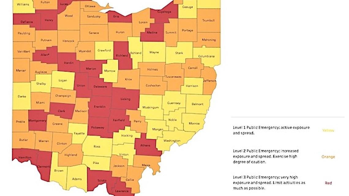 The Ohio Public Health Advisory System on Thursday, July 23, 2020.