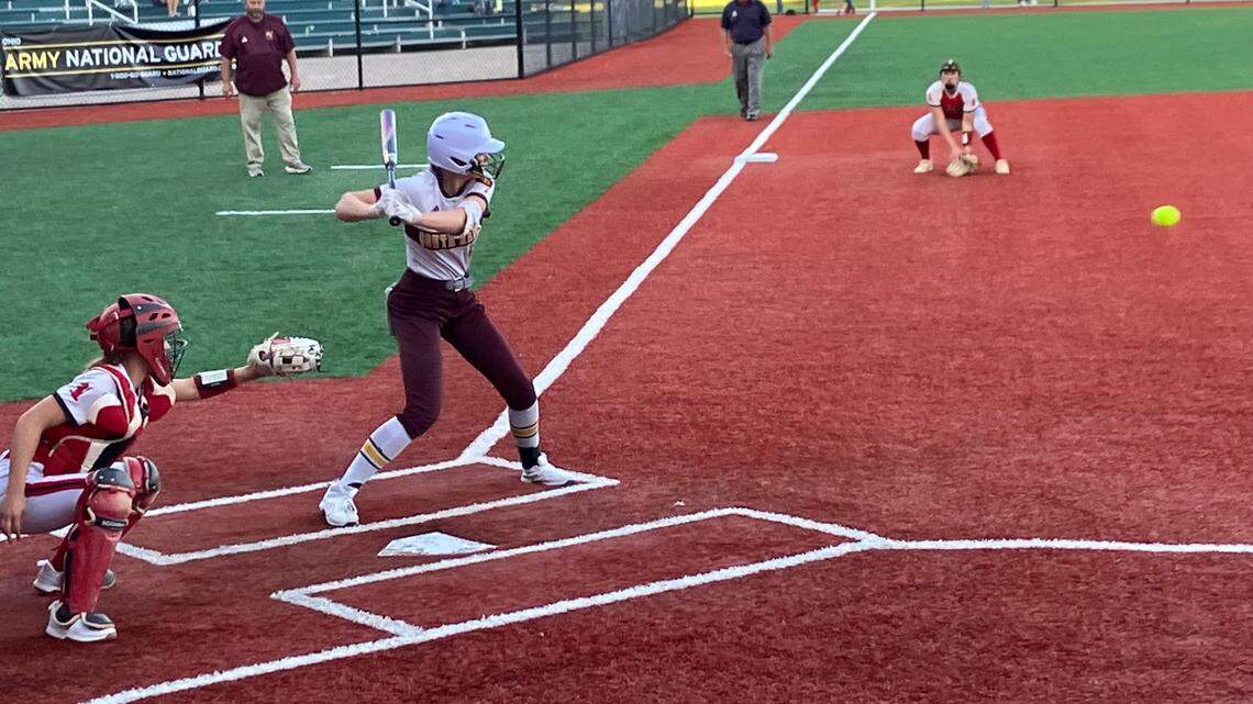 Jayli Wilt gets ready to take a swing for South Range in a state semifinal game Thursday at Firestone Park in Akron.