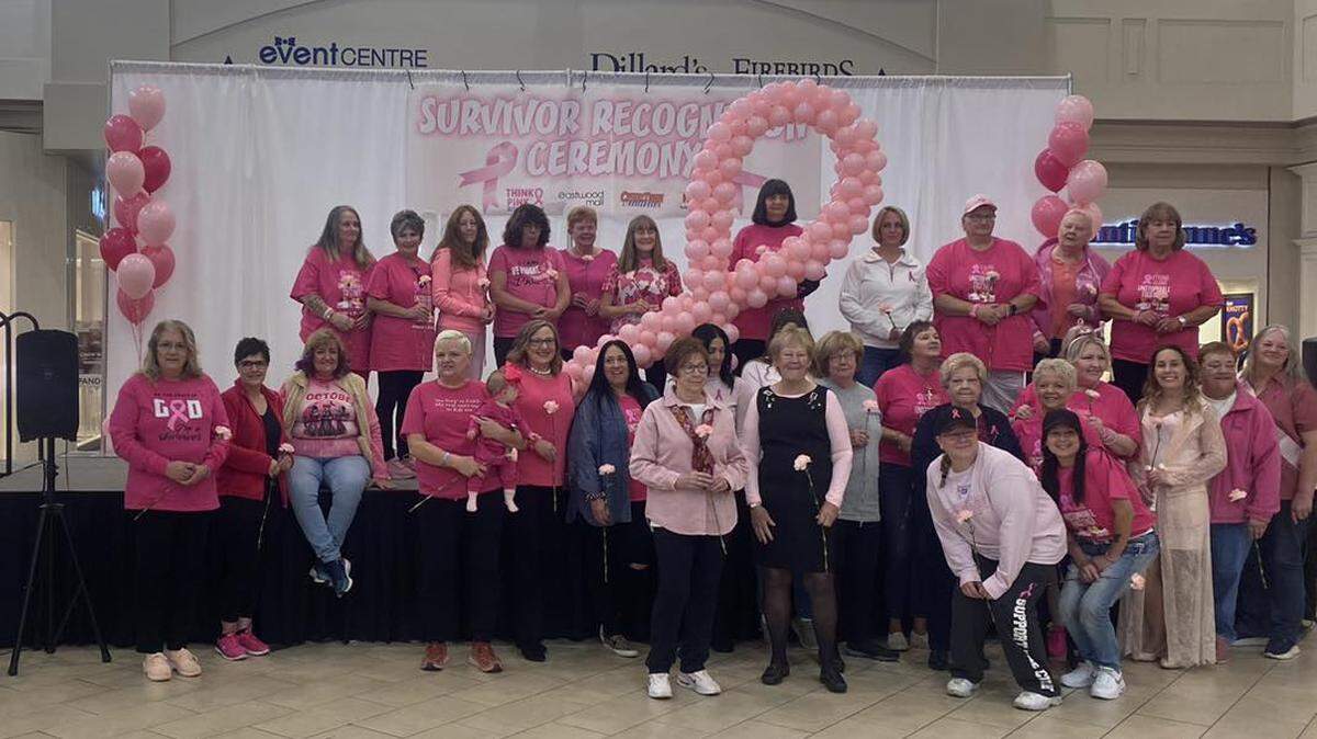FILE 2023 Members of Zeta Tau Alpha, CheerTime Athletics and Hot 101 are hosting a breast cancer survivors’ recognition ceremony at the mall. 