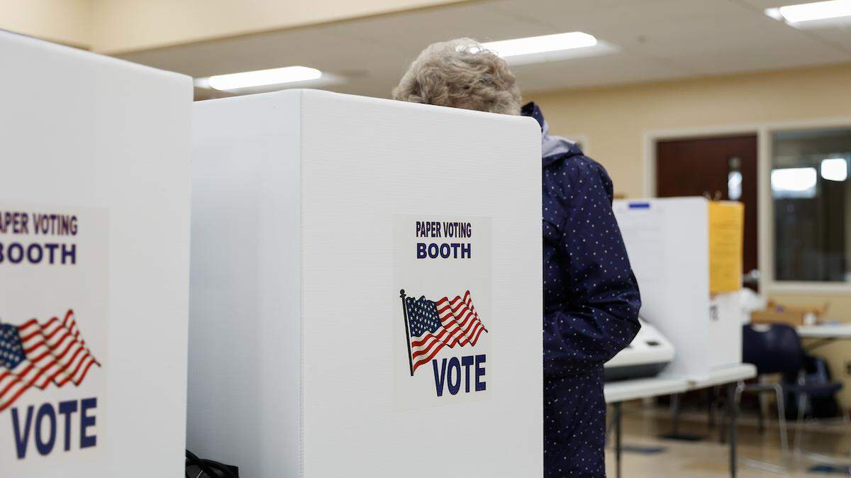 A voter at the ballot maker machine during the Ohio primary election at the Noor Islamic Cultural Center, Dublin, Ohio.