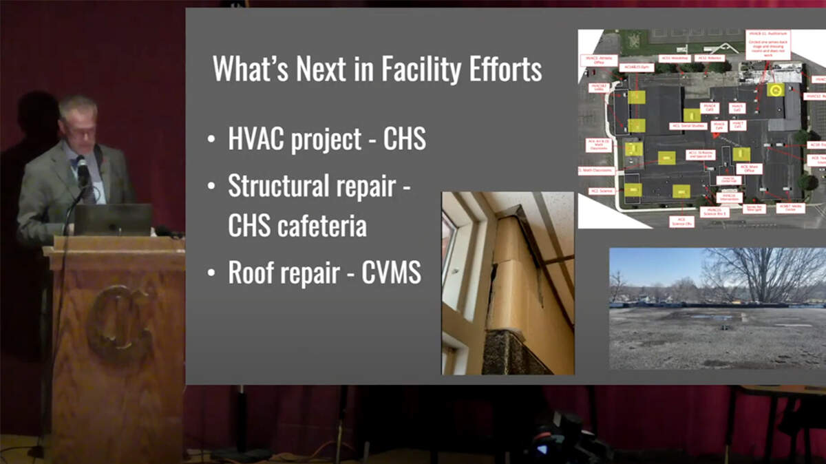 Canfield Local Schools Superintendent Joe Knoll delivers his State of Our Schools address Wednesday, May 11, 2022, at Canfield High School.