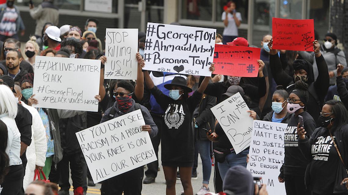 Many of the signs displayed by protestor during the March for Justice in Youngstown on Sunday, May 31, 2020. (Bob Yosay/Mahoning Matters)