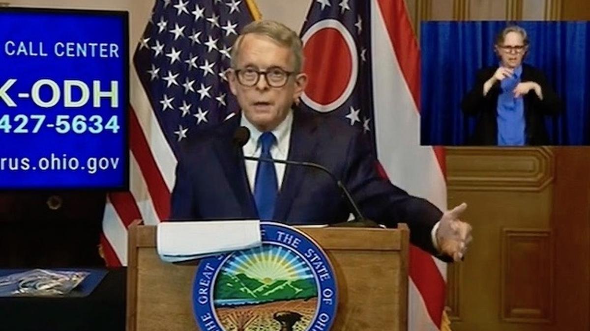 Gov. Mike DeWine giving the daily coronavirus update on April 2, 2020.