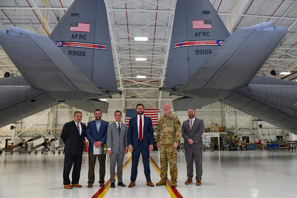 FILE Senator J.D. Vance visiting the Youngstown Air Reserve Station at the Youngstown-Warren Regional Airport in 2023.