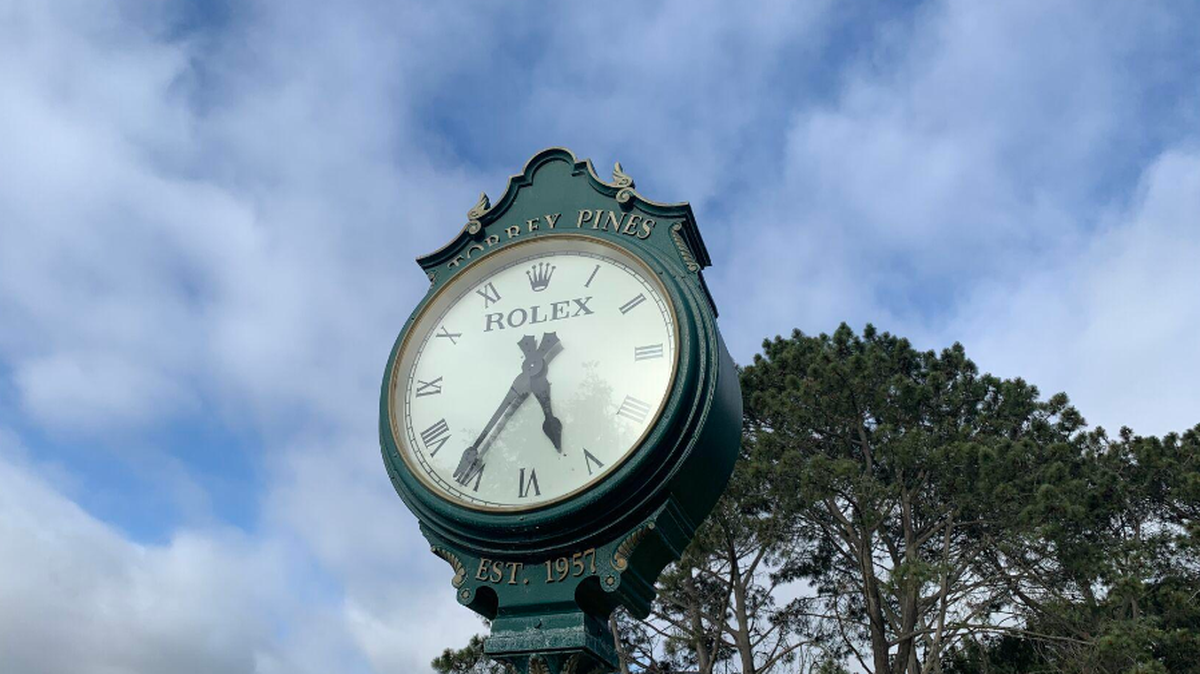 A clock at Torrey Pines Golf Course in La Jolla, California