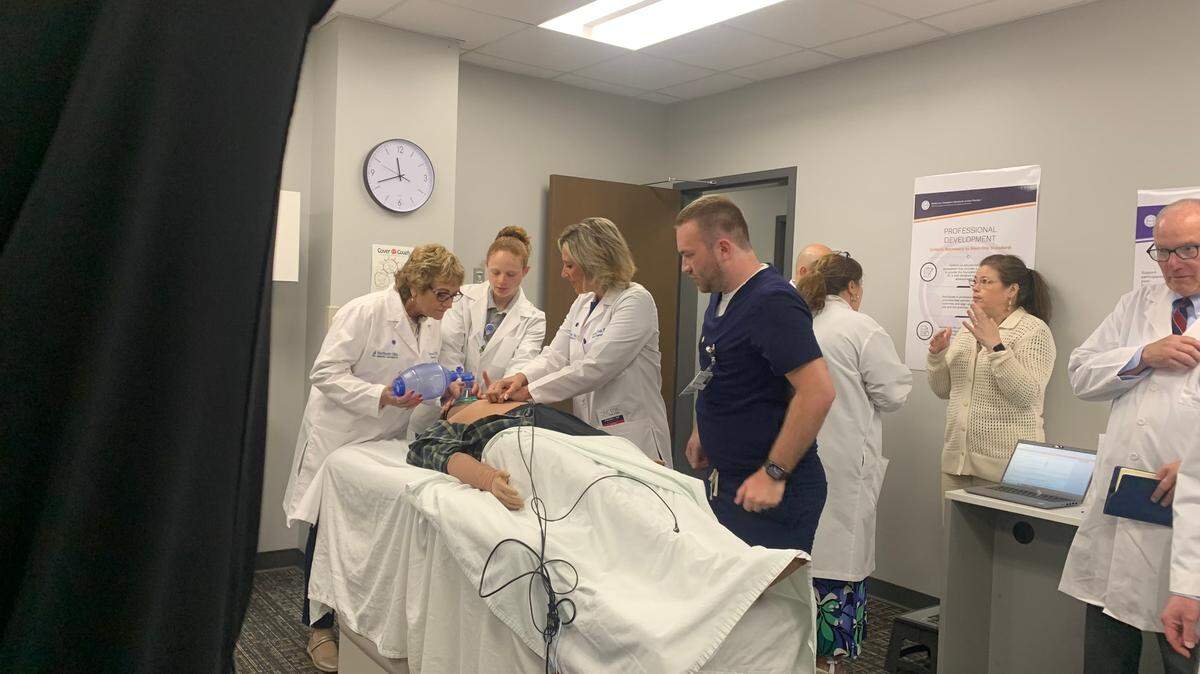 Trumbull County’s Sen. Sandra O’Brien and Columbiana County’s Rep. Monica Robb Blasdel helped do chest compression and resuscitate the patient during a simulation at NEOMED. 
