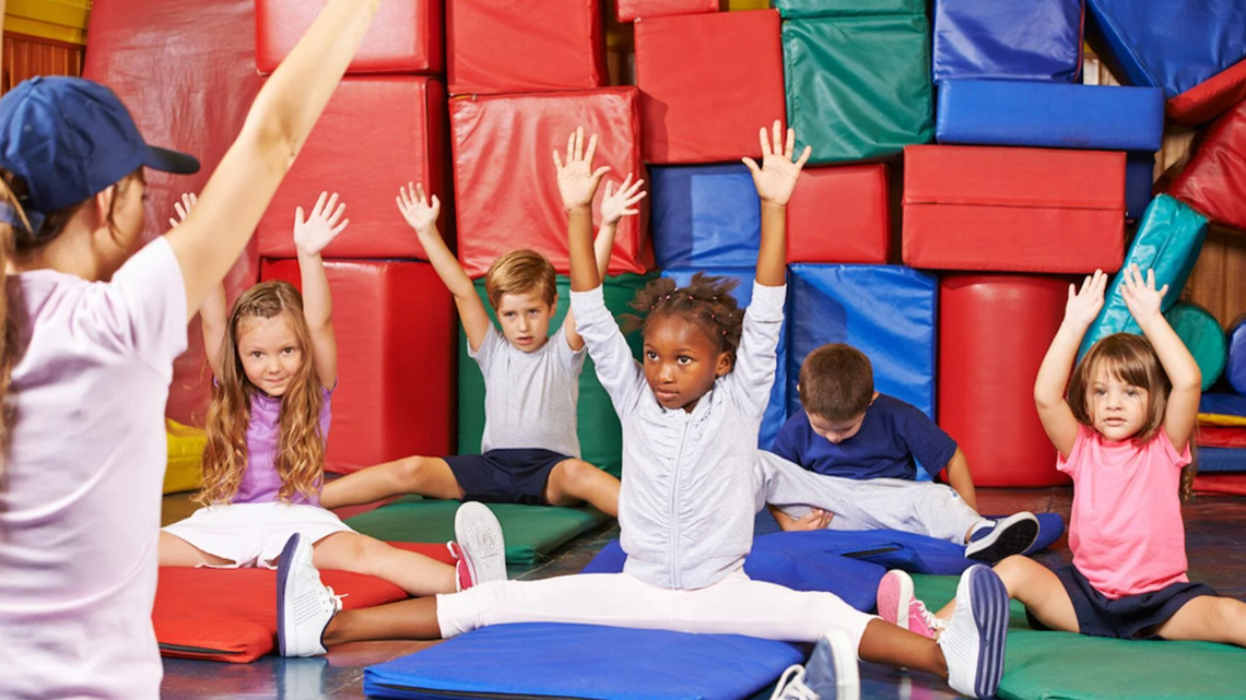 Kids exercising in class.