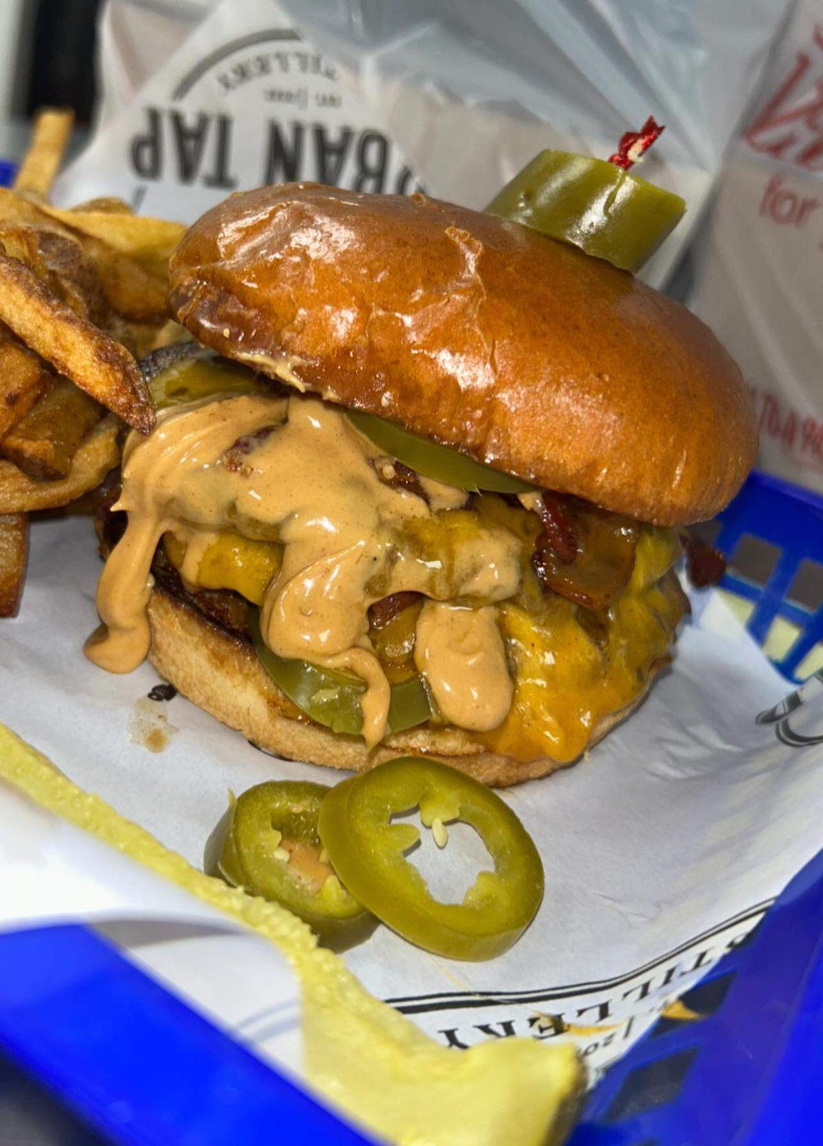 Fan-favorite burgers on the menu include the Urban Bourbon burger and the peanut butter jalapeño bacon burger.