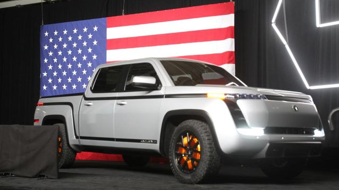 Lordstown Motors’ new all-electric Endurance pickup truck was unveiled Thursday at the Lordstown plant. (William D. Lewis | Mahoning Matters)