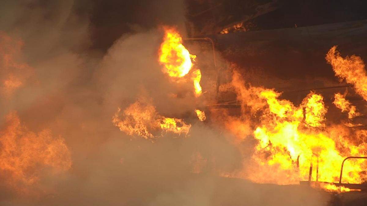 U.S. EPA drone photo of East Palestine train derailment burning.