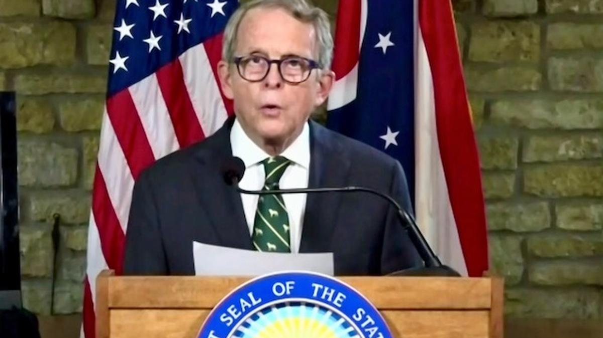 Gov. Mike DeWine during the state update on Tuesday, Aug. 11, 2020.